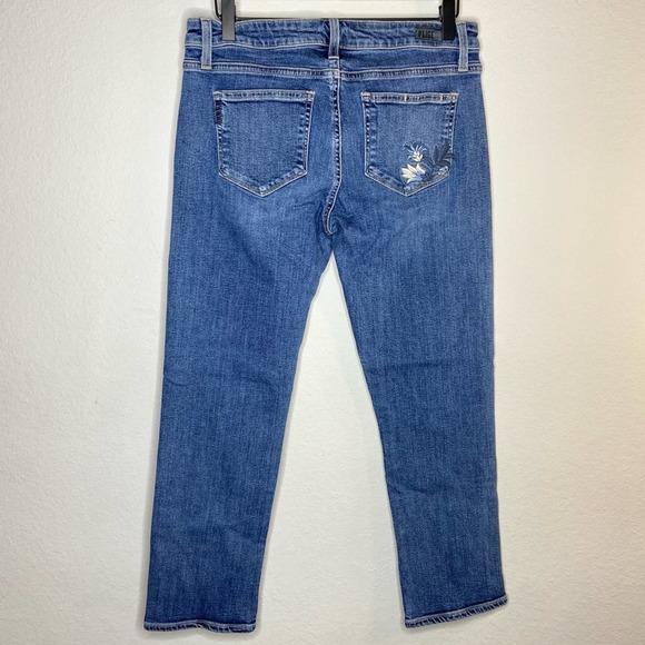 Paige Floral Embroidered Cropped Denim  Mid-Rise Skinny Jeans - Picture 4 of 4